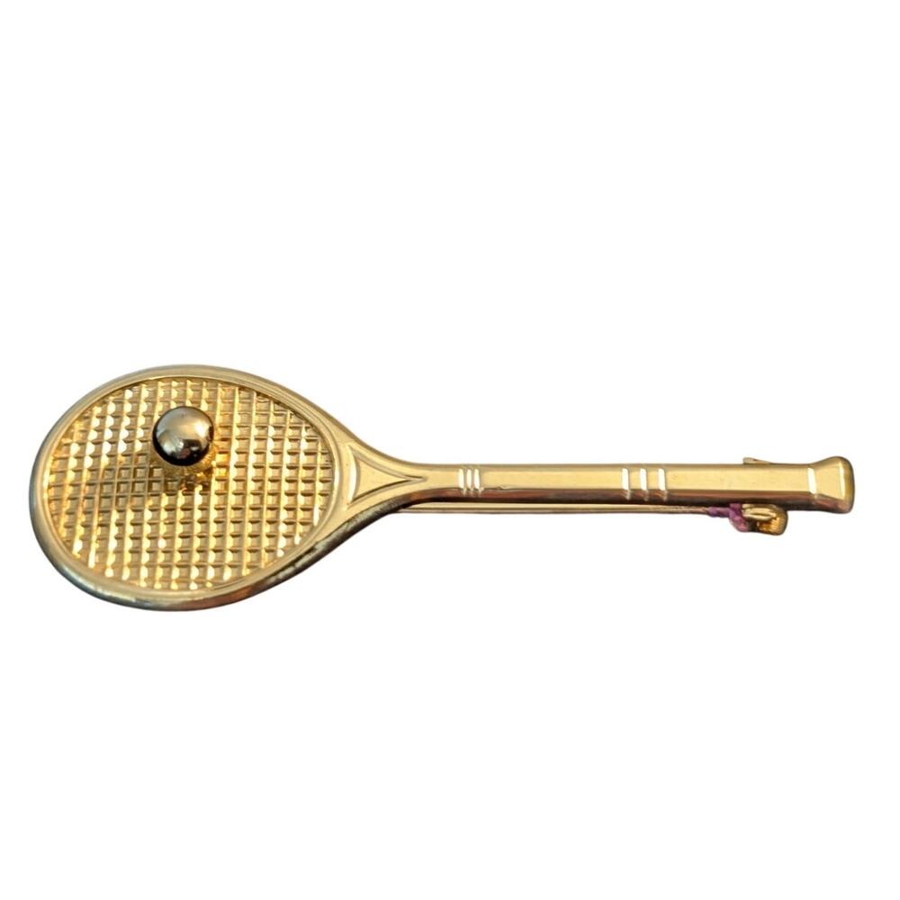 Whimsical Gold Tone Tennis Racket Pin